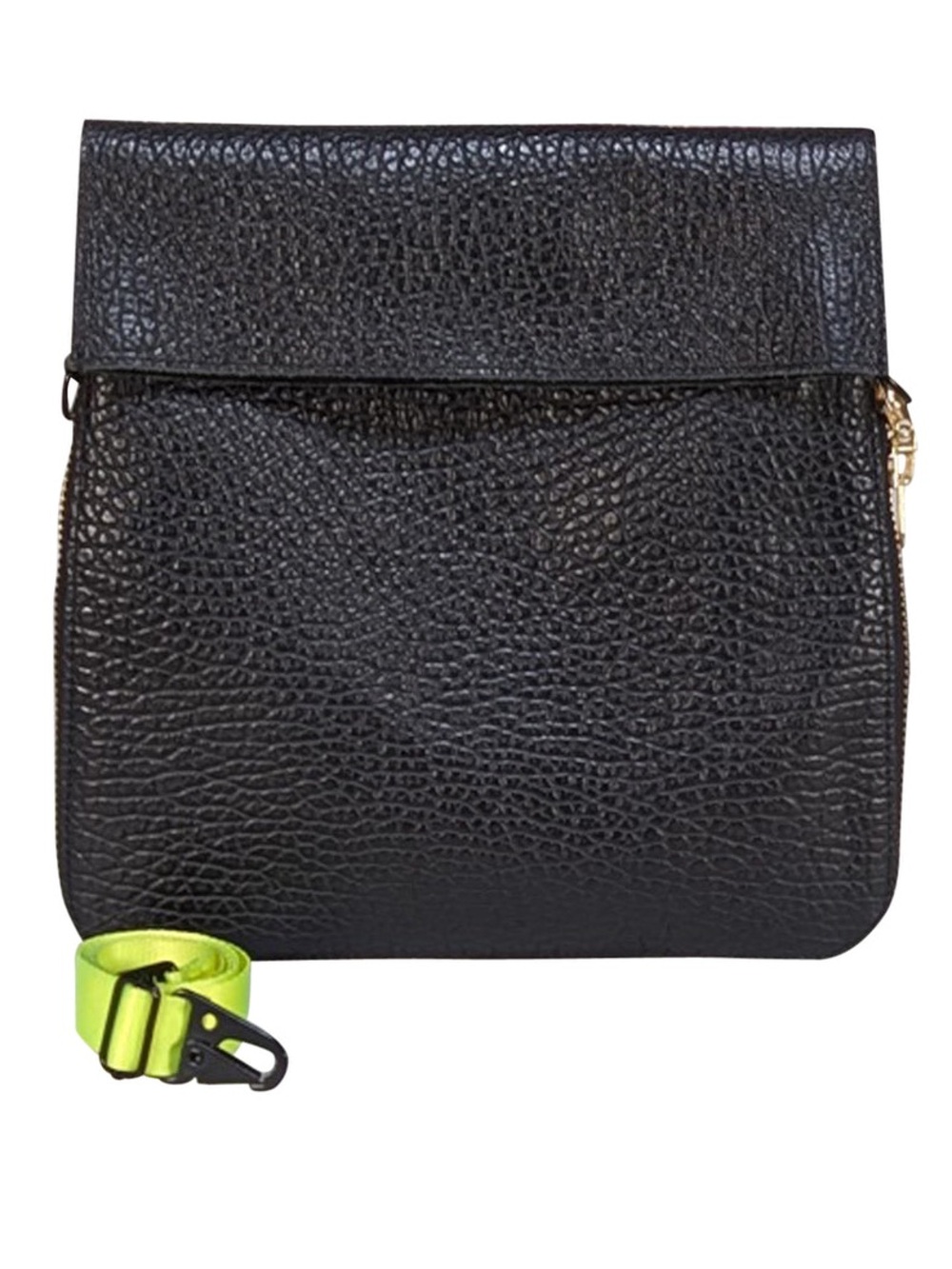 Textured Black Messenger Bag with Neon Yellow Strap